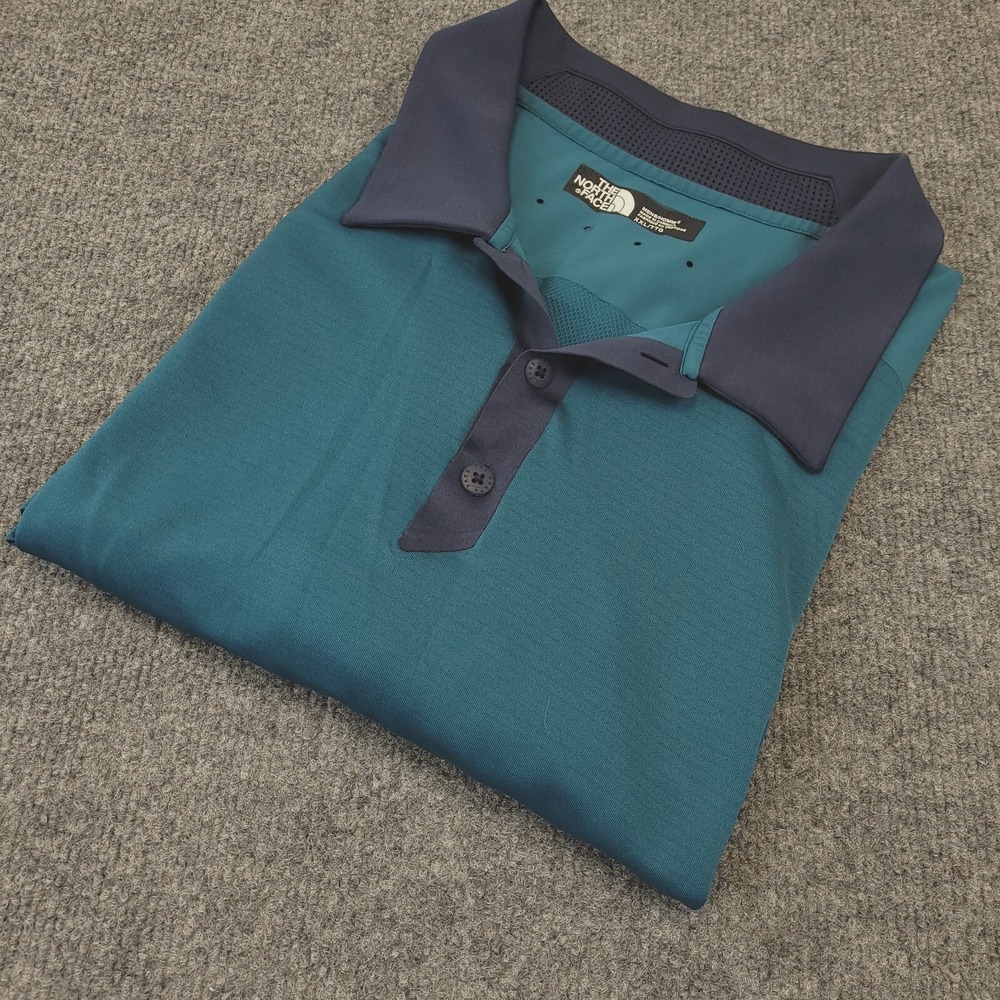 North Face Polo Shirt Mens XXL Vented Green Blue‎ Trim Outdoors